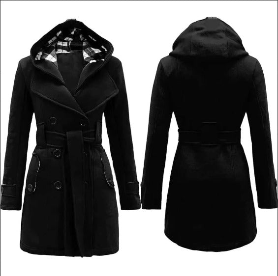 Trench Hooded Check Style Winter Coat.