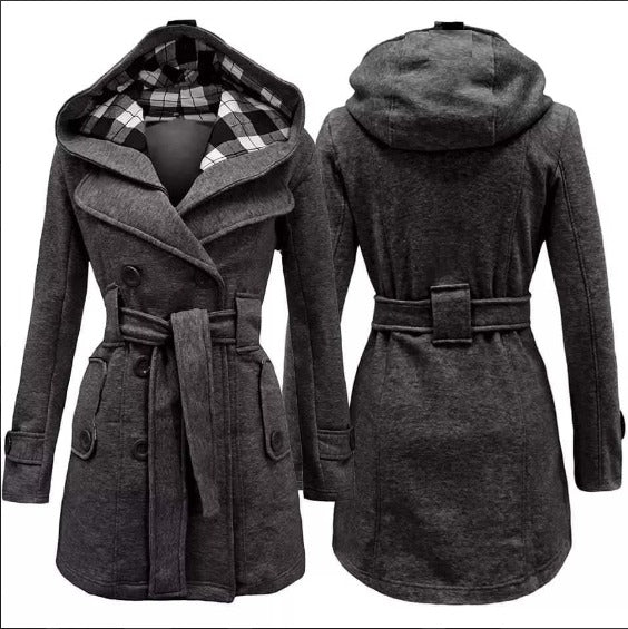 Trench Hooded Check Style Winter Coat.