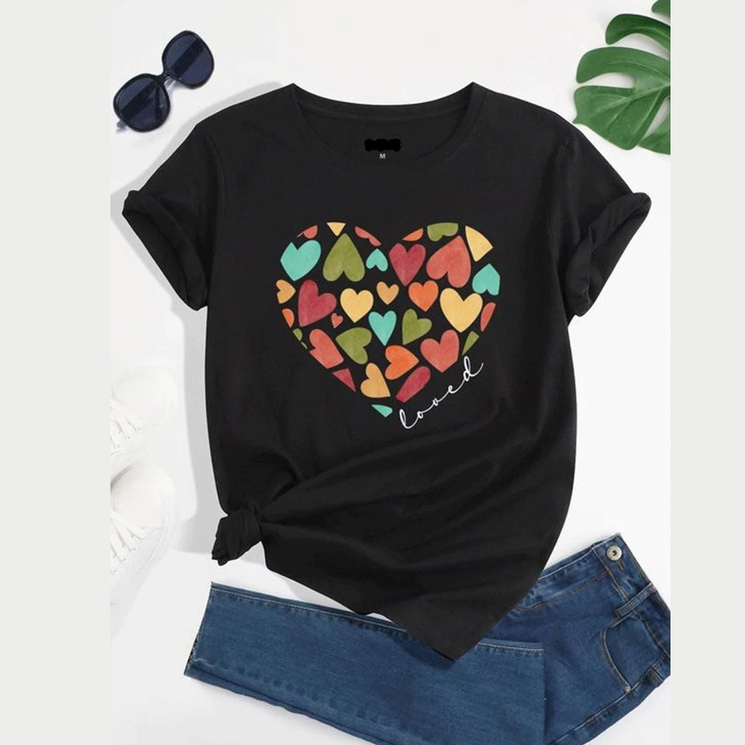 Multi Heart Drop Shoulder T-Shirt