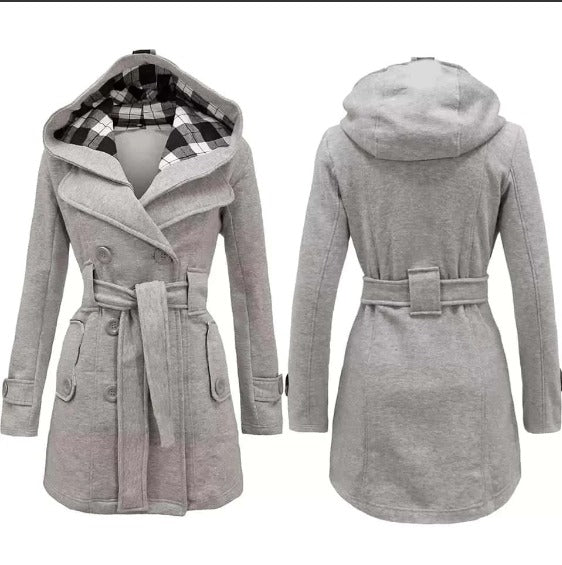 Trench Hooded Check Style Winter Coat.