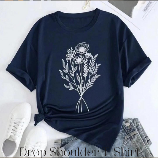 Florol Blue Drop Shoulder T-Shirt