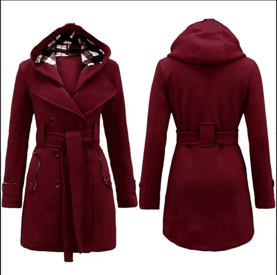 Trench Hooded Check Style Winter Coat.