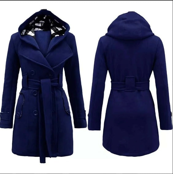 Trench Hooded Check Style Winter Coat.