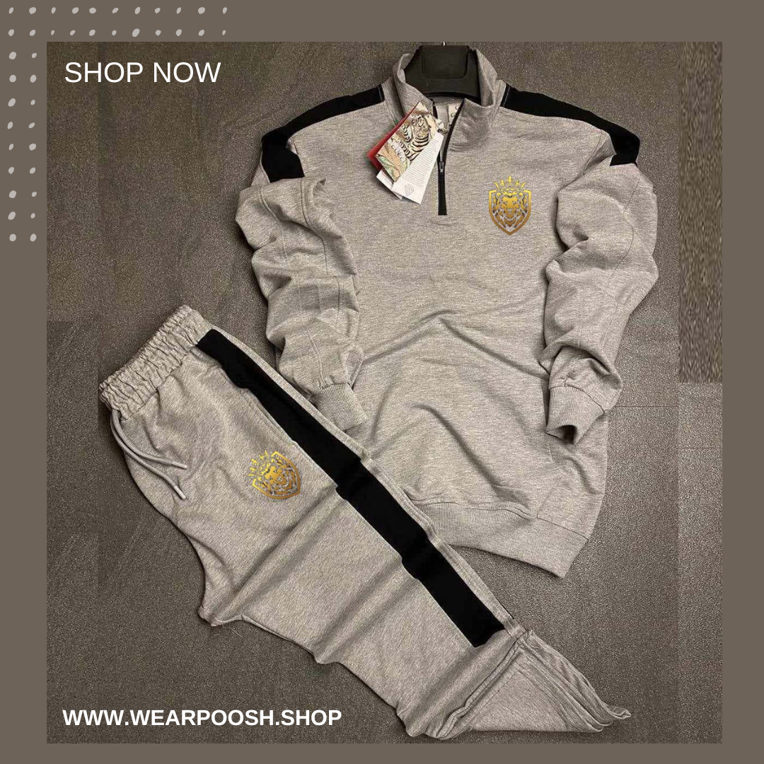 Lion Neck Short Zip Style 2-Pcs Premium Quality Winter Tracksuit.