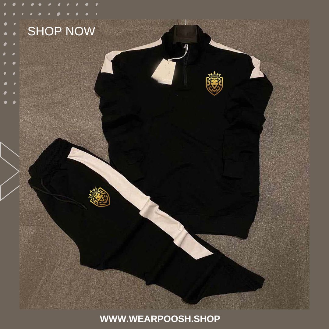 Lion Neck Short Zip Style 2-Pcs Premium Quality Winter Tracksuit.