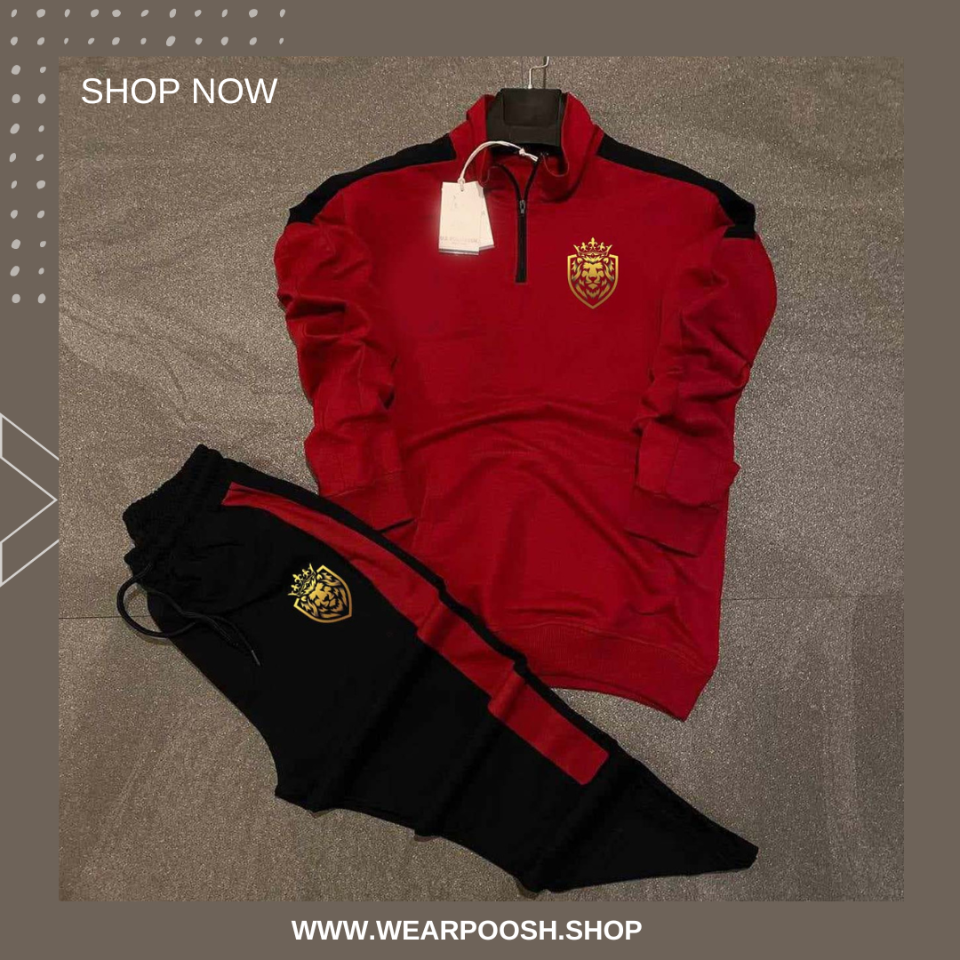 Lion Neck Short Zip Style 2-Pcs Premium Quality Winter Tracksuit.