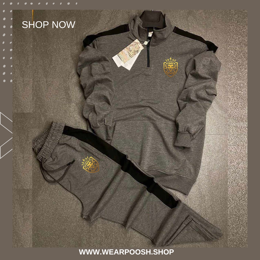 Lion Neck Short Zip Style 2-Pcs Premium Quality Winter Tracksuit.