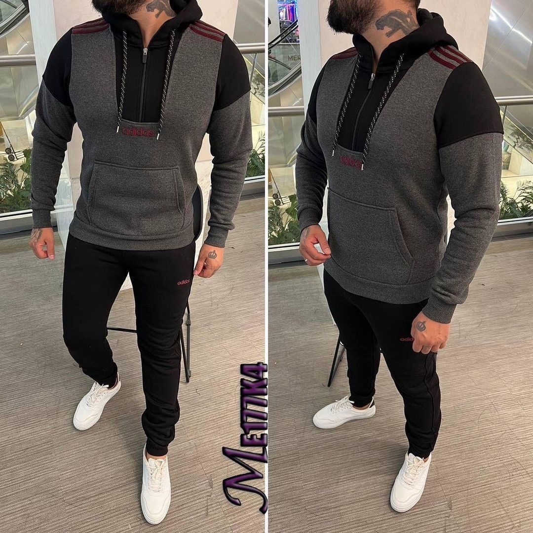 Shoulder Stripe Hooded Casual Winter Tracksuit.