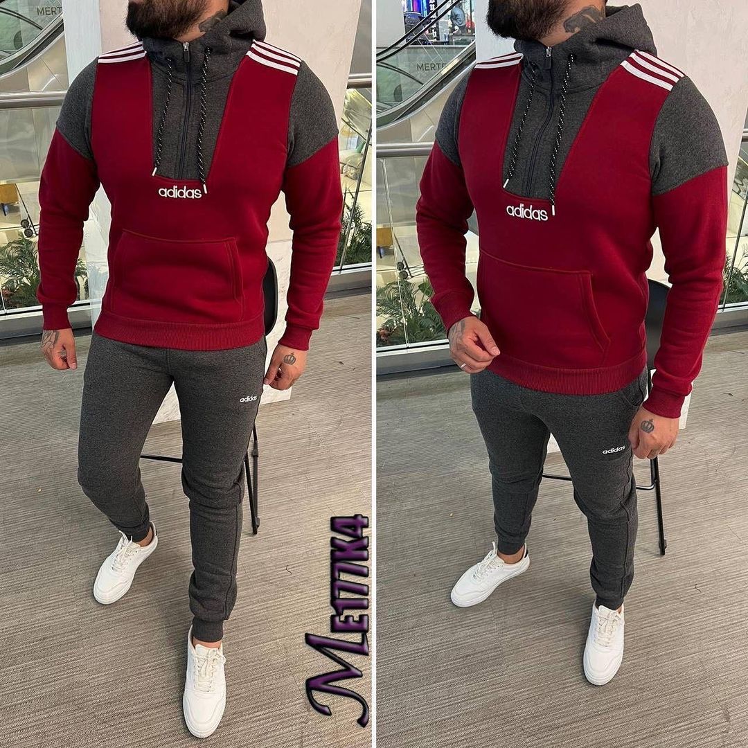 Shoulder Stripe Hooded Casual Winter Tracksuit.