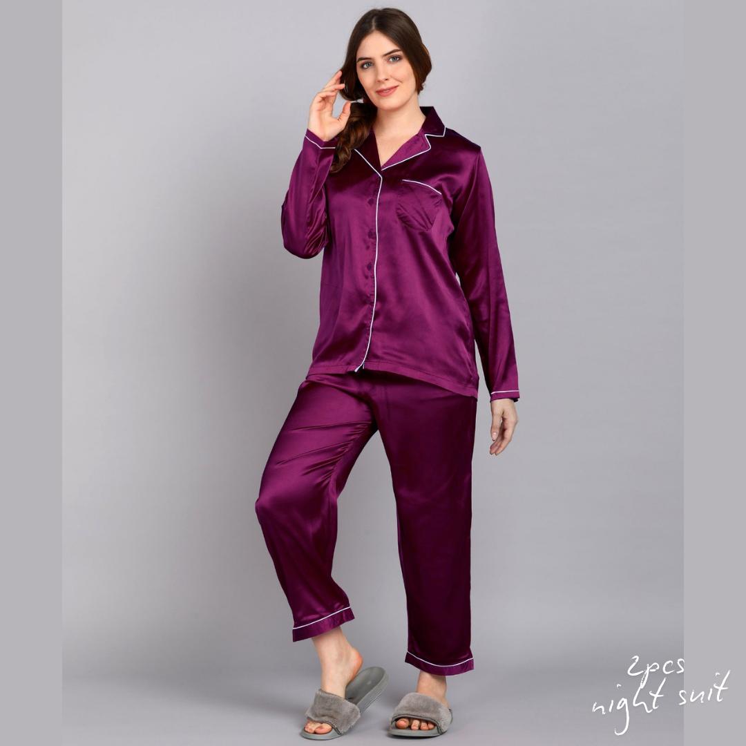 Womens Silk Night Suit 2pcs