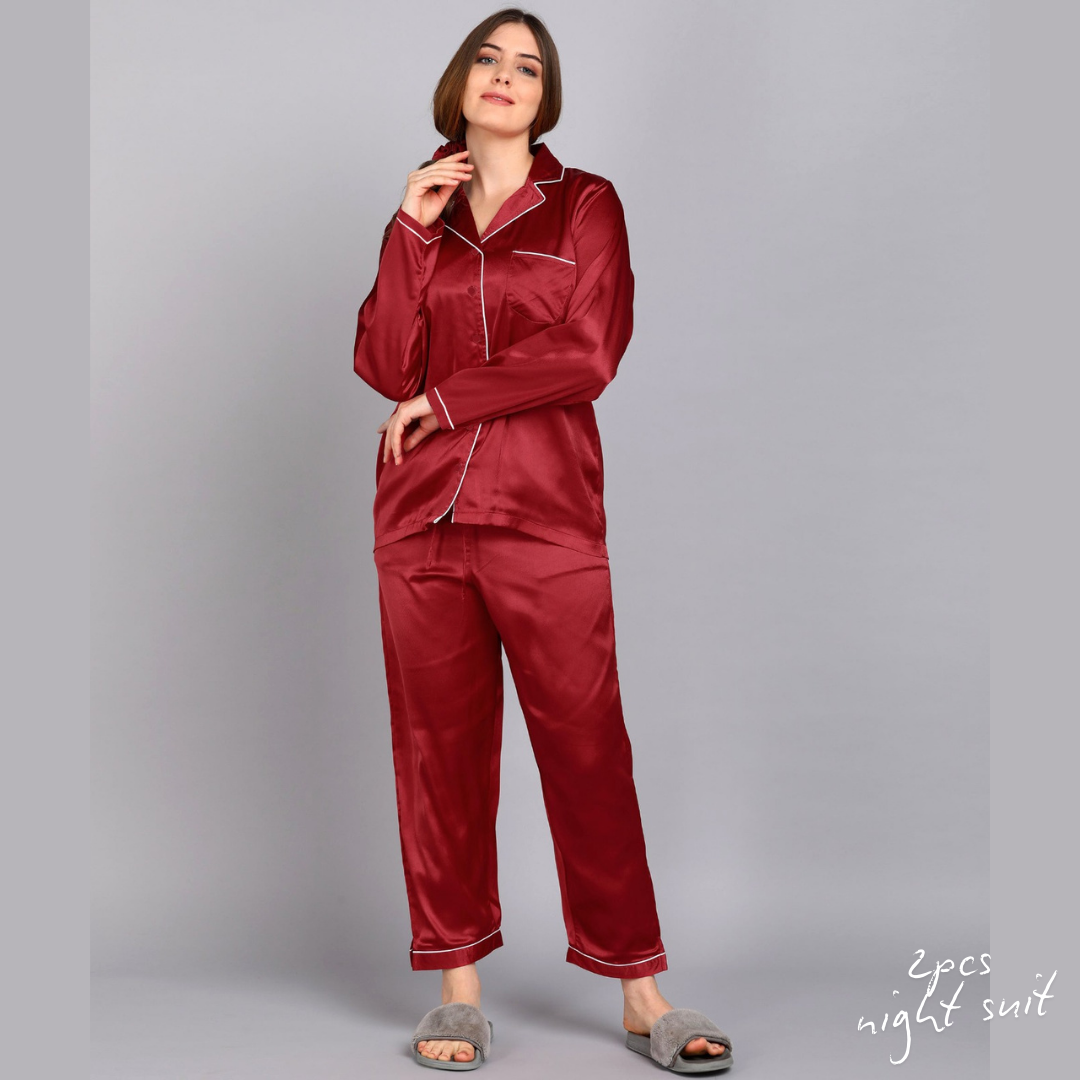 Womens Silk Night Suit 2pcs