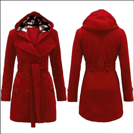 Trench Hooded Check Style Winter Coat.