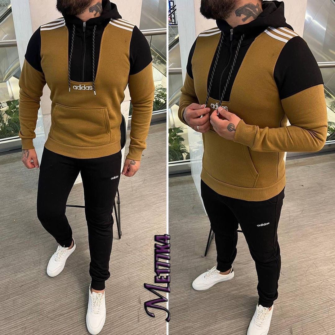 Shoulder Stripe Hooded Casual Winter Tracksuit.