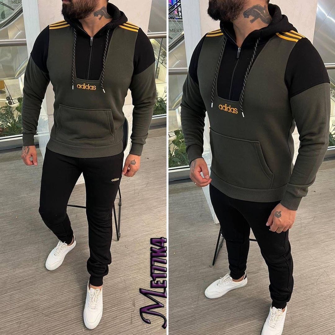 Shoulder Stripe Hooded Casual Winter Tracksuit.